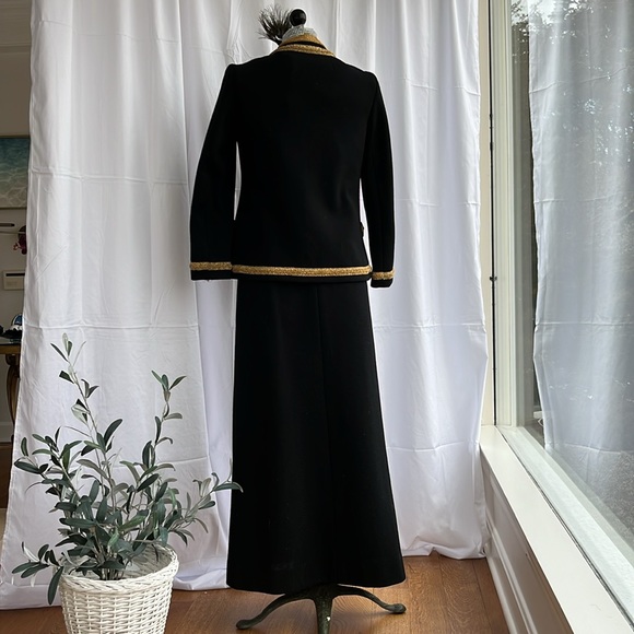 Vintage Evening gown with coat and scarf Black and Gold Lame no label Pure wool - Picture 2 of 14